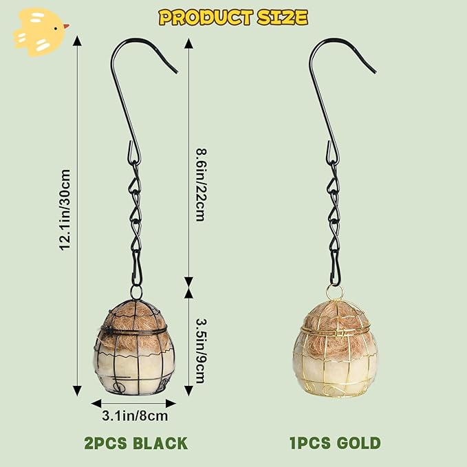 3PCS Bird Nesting Material, Refillable Hummingbird Nesters Cage Holder with Wool Material for Wild Birds Nesting Station, Nesting Balls for Bird Lover Gifts, Bird Watching Gifts for Outdoor Patio