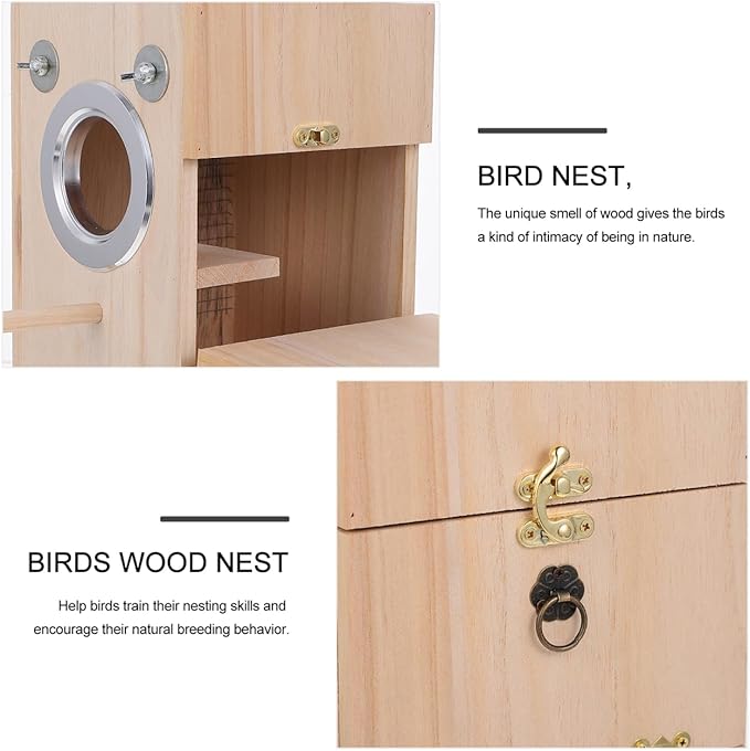 POPETPOP Parakeet Nesting Box, Wooden Bird Breeding Box for Cage, Parrots Mating House with Divided Interior for Cockatiel Finch Lovebirds Conure - Bird Cage Accessories