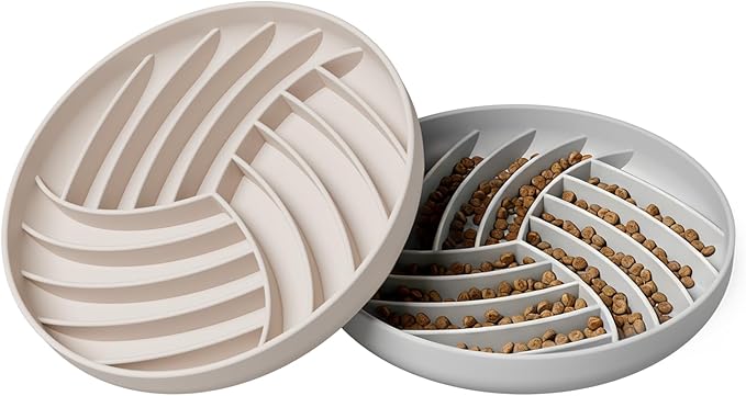 Silicone Slow Feeder Bowls for Dogs and Cats - Wet Food, Suction Cups, Interactive, Reduces Boredom, Anxiety, Anti-Choking, Non-Slip Design (Gray & Beige)