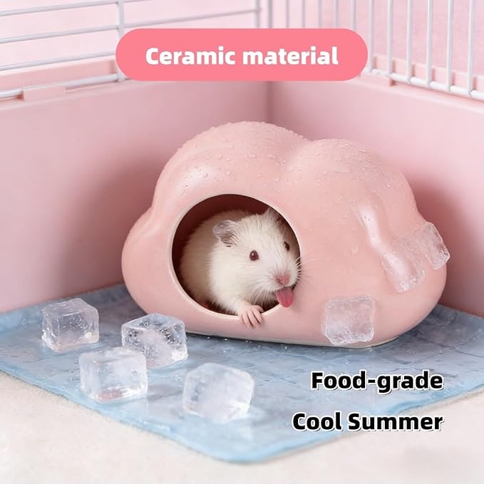 Cloud-Shaped Ceramic Hamster Hideout Cool Summer Cute Guinea Pig Bed House for Dwarf Hamsters, Mices, Gerbils (Pink,L)