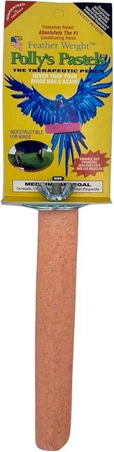 Polly's Pastels Nail Trimming & Beak Conditioning Safety Perch for Cockatiels, Cockatoos, Macaws, Parakeets, Budgies, Parrots and All Other Birds (Coral, Medium-1 1/4" Dia. x 8" Long)