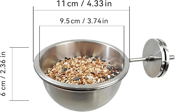 AOTU Anti-Snatch Stainless Steel Parrot Feeding Cups with Locking Buckle - Bird Food & Water Bowls, Bird Cage Accessories for Cockatiel, Conure, Budgie, Macaw, Gray Parrot & Small Pets (L)