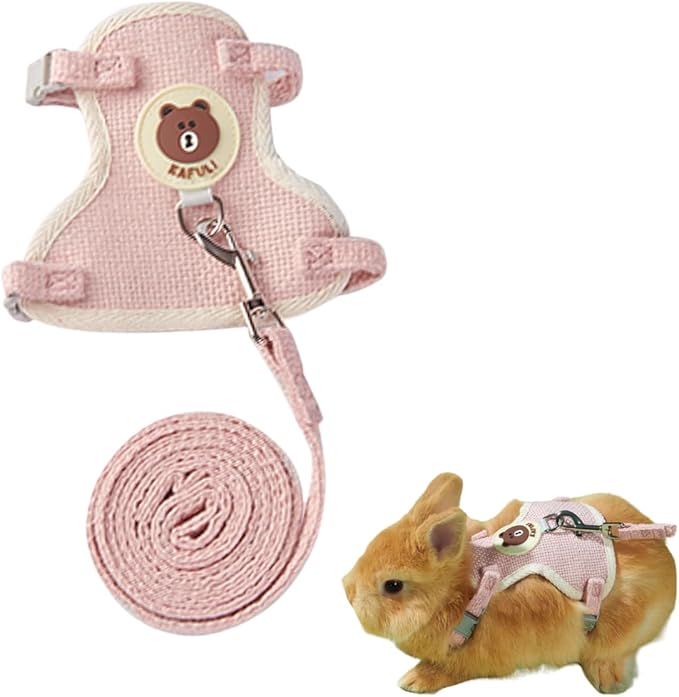 Rabbit Harness and Leash Set Adjustable Bunny Harness Leash Ferret Harness Guinea Pig Harness Ferret Leash for Small Pets Walking Outdoor (Small,Pink)
