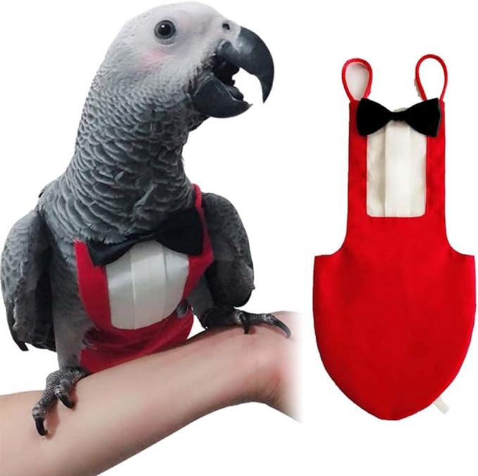 Bird Flight Suits Diapers, Parrot Flight Suits Diapers for Monk Parakeets, Cockatiels Flight Suits, Parrot Clothes, Bird Training Nappy Suit Liners Clothes (Medium,Red)