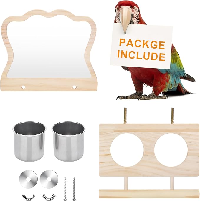 Natural Wood Bird Perch, Parrot Cage Accessories, Suitable for Parakeets, Cockatiels, Lovebirds, Tool-Free Adjustable Bird Cage Supplies & Bird Toys