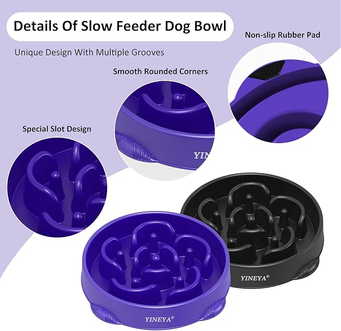YINEYA 4 Cups Slow Feeder Dog Bowls Large Breed, Anti-Choking Pet Supplies, Maze Dog Food Bowl, Puzzle Feeder That Slow Down Eating 2PCS