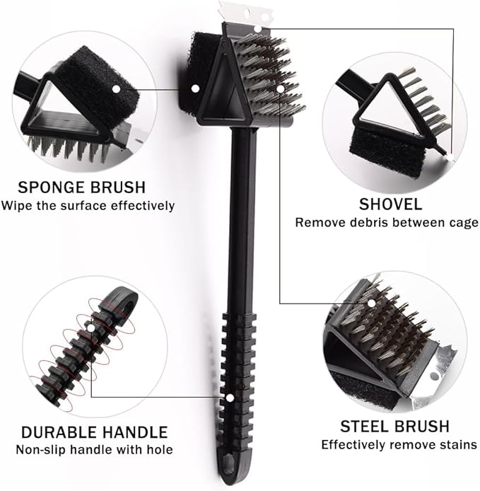 Ouliget 3-in-1 Bird Cage Cleaning Brush,Multi-Function Brush Poop Remover Shovel Cleaning Brush Tools,Pet Cages Accessories Scraper and Scrub Pad in One Tool