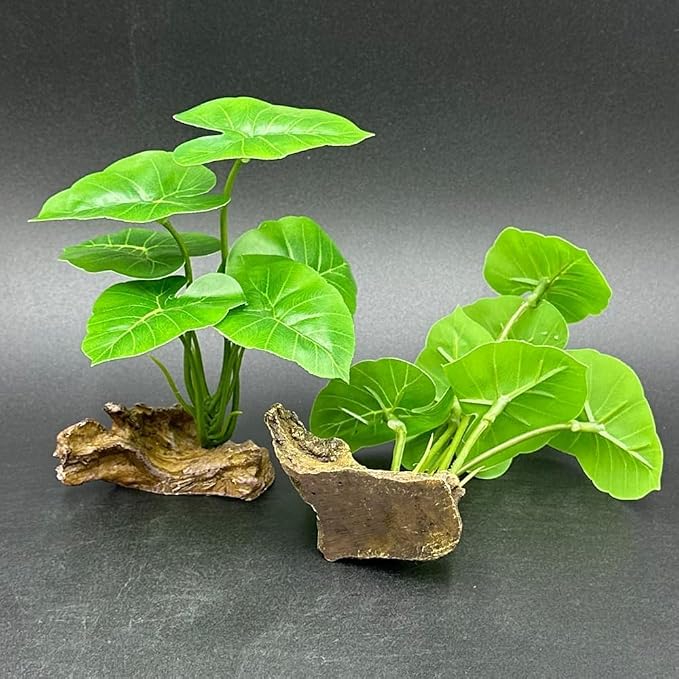 Fish Tank Decor Aquarium Decorations Ornaments Betta Leaf pad Hammock 6inch Plastic Artificial Plant Goldfish Fish Hides Small Tank/Reptiles Plants Driftwood (Green-Type-a/Buddha-Set)