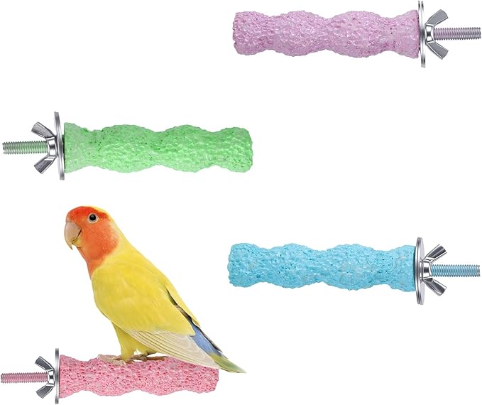 Bird Beak Grinding Stone,4PCS Anti-Slip Bird Beak Trimmer Bird Perches for Cage,Parrot Perch Nail & Beak Grinder,Parakeet Beak Grinding Stone for Budgies,Parakeets, Cockatiels,Conures (Large (Wavy))