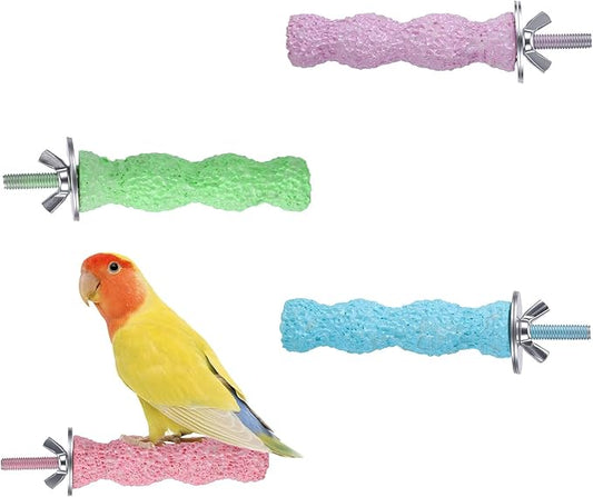 Bird Beak Grinding Stone,4PCS Anti-Slip Bird Beak Trimmer Bird Perches for Cage,Parrot Perch Nail & Beak Grinder,Parakeet Beak Grinding Stone for Budgies,Parakeets, Cockatiels,Conures (Large (Wavy))