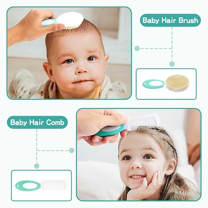 WXA Baby Healthcare and Grooming Kit with Nail Clippers, Scissors, Infant Grooming Kit for Newborns (18 in 1, Green)