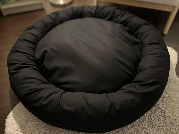 Organic Cotton Canvas Dog Bed: Removable Cover, Natural Fill - Made in USA (Black, Large 35" x 8" inches)