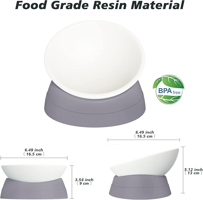 Elevated Cat Bowl, Adjustable Raised Slanted Food Bowl for Cats and Small Dogs, Wide Shallow PP Dish with TPR Non Slip Base, Whisker Friendly, 17 oz