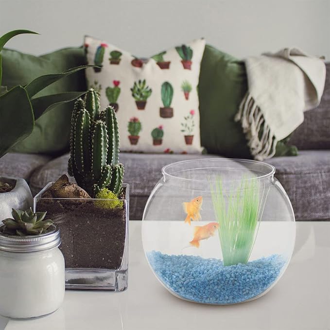 Ipetboom Glass Fish Bowl Fish Tank Stand Bubble Fish Bowl with Wood Stand Set Small Goldfish Tank Clear Hydroponic Plant Terrarium Desktop Fish Tank with Display Base