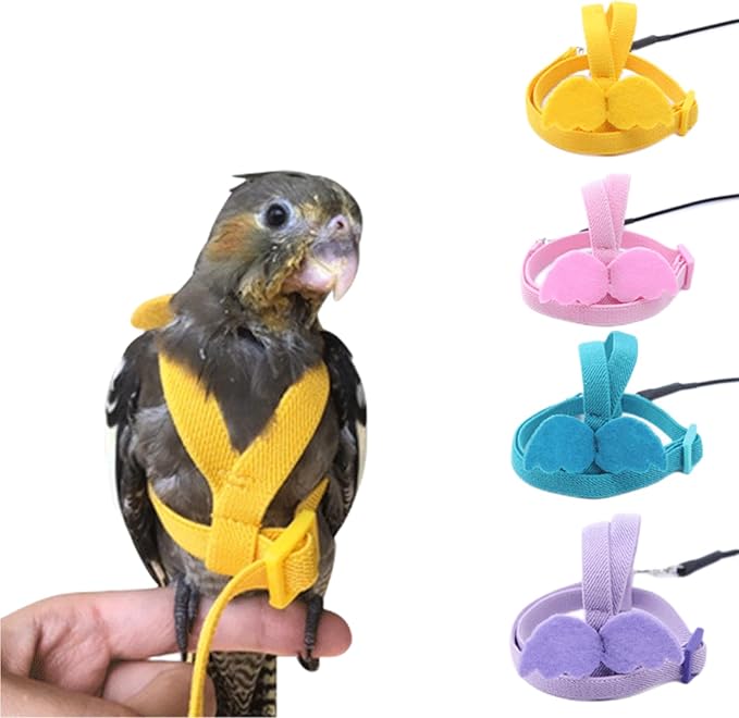 Bird Harness Parrot Leash -Adjustable Outdoor Flying Kit for Parrot Budgie Lovebird Cockatiel Macaw Parakeet (4 Pcs,L)