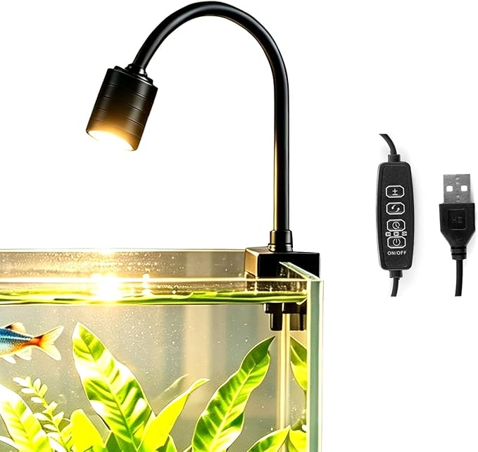 LED Aquarium Light, Fish Tank Clamp 3-Color Light with 10-Level Dimming | 3/9/12H Timer, 720° Adjustable Gooseneck, Ideal for Nano Aquarium, Freshwater & Saltwater Tanks, Plant Growth