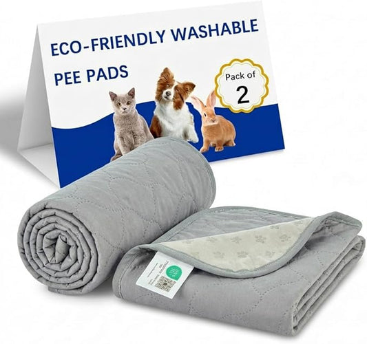 Gentle Purr Large Washable Pee Pads for Dogs 36" x 36", 2 Pack Reusable Puppy Training Pads, Soft Oeko-TEX Certified Polyester Top, Absorbent Non-Slip Crate Liners for Whelping and Senior Dogs, Gray