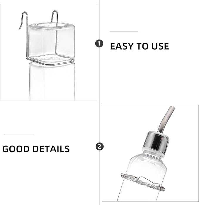 BESTonZON Rabbit Water Feeder 6Oz Hanging Pet Water Bottle No Drip with Hooks and Springs for Small Animals Guinea Pigs Hamsters