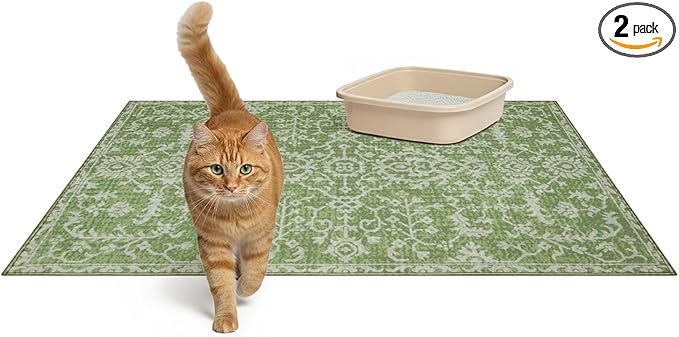 Lovewag Pets Cat Litter Box Mats 2 Pack - Large Machine Washable, Easy Clean, Non-Slip, Waterproof Mats for Indoor Cats-Kitty Litter Mess Control & Pet Urine Floor Protection-(36x48 Inch,Jade Quilt)