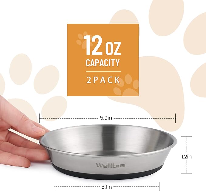 Cat Bowls, Stainless Steel Cat Bowls for Food and Water, Whisker Fatigue Shallow Non-Slip Dishes Plates for Small Dog Puppies Cats