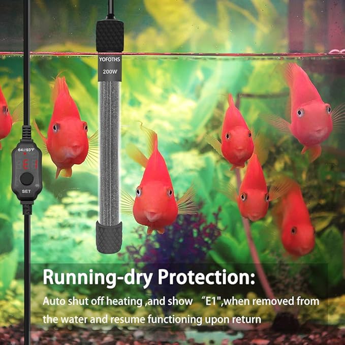 YOFOTHS Adjustable Mini Aquarium Heater 20-40 Gallons Submersible Small Fish Tank Heater 200W Digital Display Thermostat External Temperature Controller (200W)