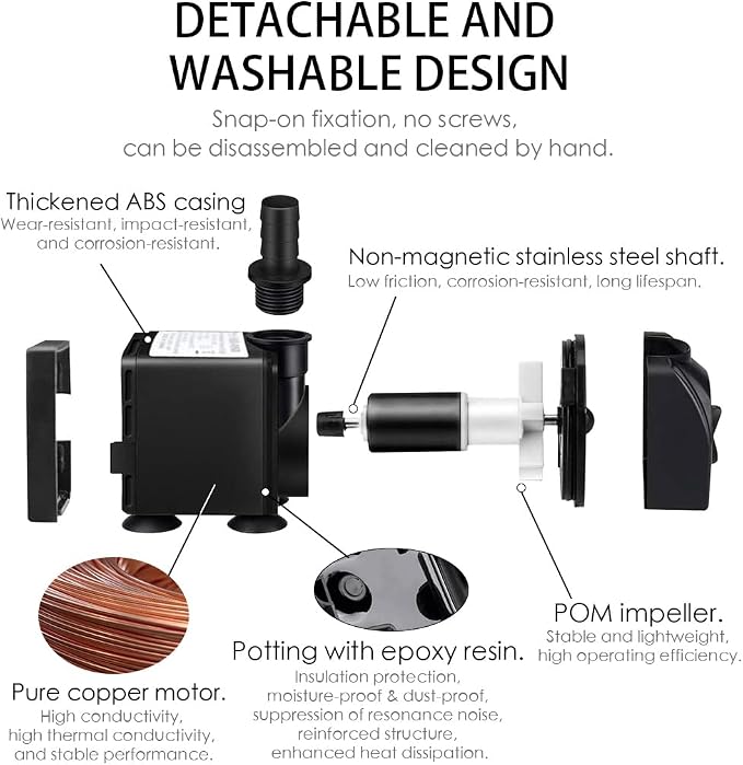 160GPH 10W Submersible Fountain Pump for Aquarium, Fountain &Tank | Ultra quiet, high lift, fully indoor & outdoor water pump waterproof submersible pump equipped with adjustable flow control.