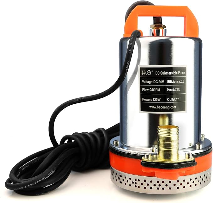 BACOENG 24V DC Farm & Ranch Solar Water Pump Submersible Well Pump DC 20FT Lift