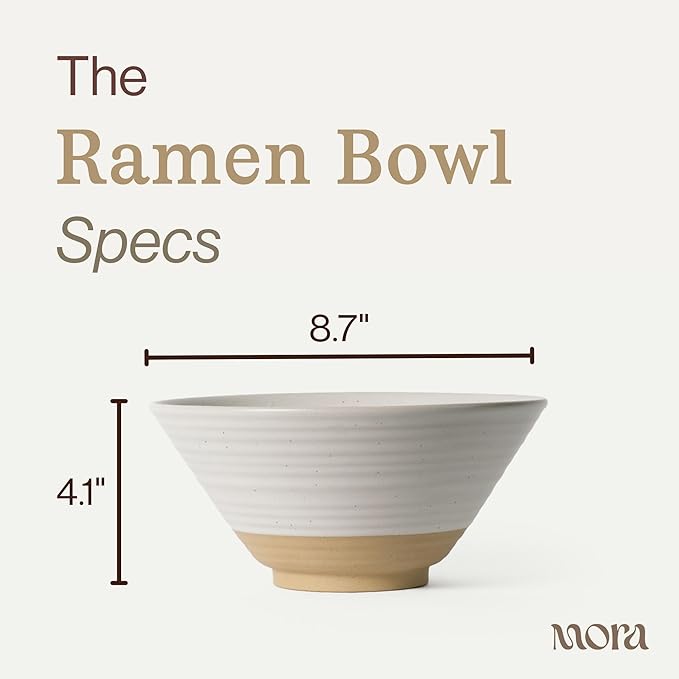 MORA Ceramic Ramen Bowl Set of 2, 45oz - Great for Pho, Miso Udon Soup, Instant Noodles, Serving, Thai or Asian Food - Microwave Safe Large Japanese Noodle Bowls, Modern Kitchen - Oat