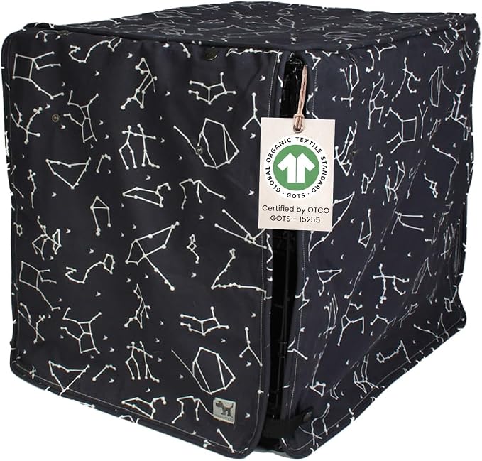 Molly Mutt Rocketman Dog Crate Cover, 100% Cotton Canvas Cover with 2 Roll-Up Panels, Ideal for Dog or Cat Crate, Durable, Washable, and Free of Harmful Chemicals, 36" x 23" x 25"