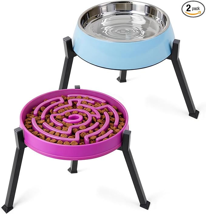 LOOBANI Elevated Dog Bowl Stand: Adjustable Width Anti-Slip Raised Dog Bowl Stand Feeder for Adult, Seniors, Older, Arthritis Dogs, Fits for Bowls Width 8.2"-11" (Without Bowls) Black Large 2 Pack
