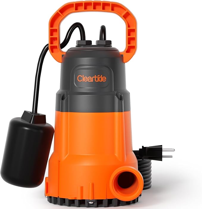 Cleartide Submersible Water Sump Pump with Float Switch, 1/3 HP 2790 GPH High Flow, 100% Copper Motor, Ideal for Pool, Ideal for Yard and Flooded Cellar, Hot Tub, Garden Irrigation,10 FT Cord