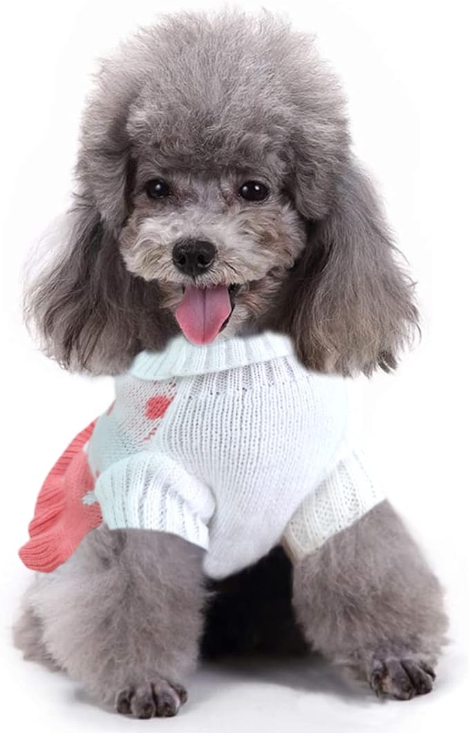 CHBORCHICEN Pet Dog Sweaters Classic Knitwear Turtleneck Winter Warm Puppy Clothing Cute Strawberry and Heart Doggie Sweater (XXS, Dress-Pink)