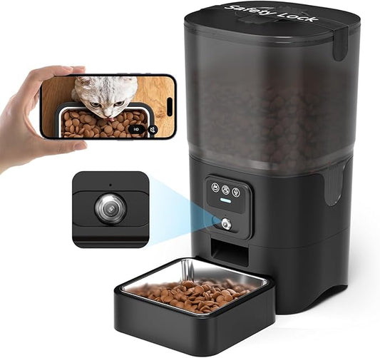 PAPIFEED Automatic Cat Feeder with Camera, 720P HD & Night Vision, 6L Cat Food Dispenser with App, 2.4G WiFi Timed Cat Feeder for Dry Food, 2-Way Audio, Smart Pet Feeder for Dog, 1-10 Meals/Day