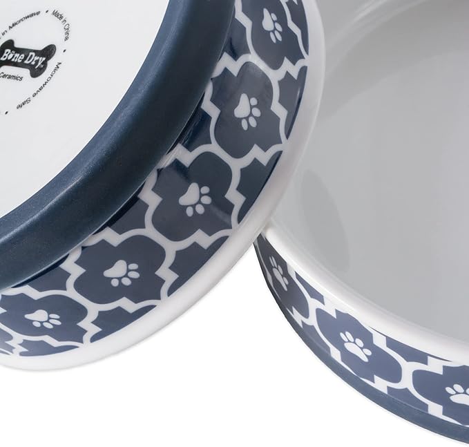 Bone Dry Lattice Collection Pet Bowl & Canister, Medium Set, 6x2 inches, Nautical Blue, 2 Piece