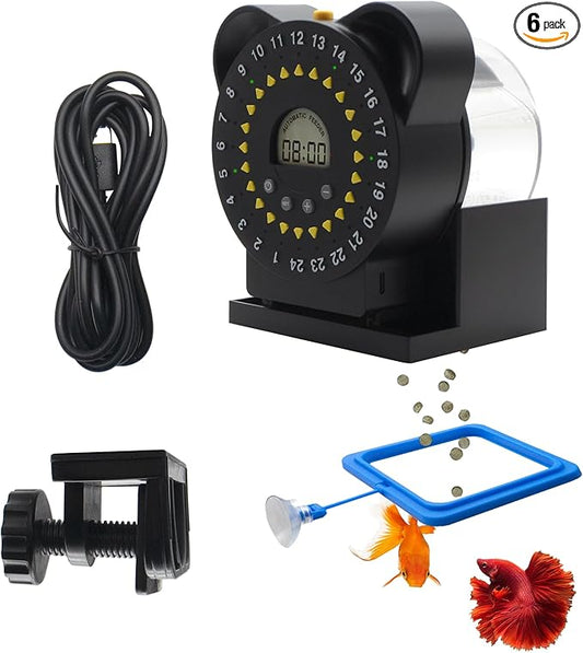 Fish Feeders for Aquariums LCD Display,Automatic Feeder USB,Up to 24 Feedings A Day, with Food Containers 280 ML Capacity, Fish Feeding Ring, Suitable for Vacation Weekend Day