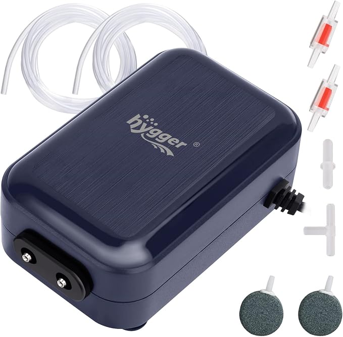 hygger Aquarium Air Pump,Adjustable Oxygen Pump，Silent Powerful Aerator Pump 2W/3W/4.5W/6W/ 1/2 Air Outlets Ultra for Up to 100 Gallon Tank