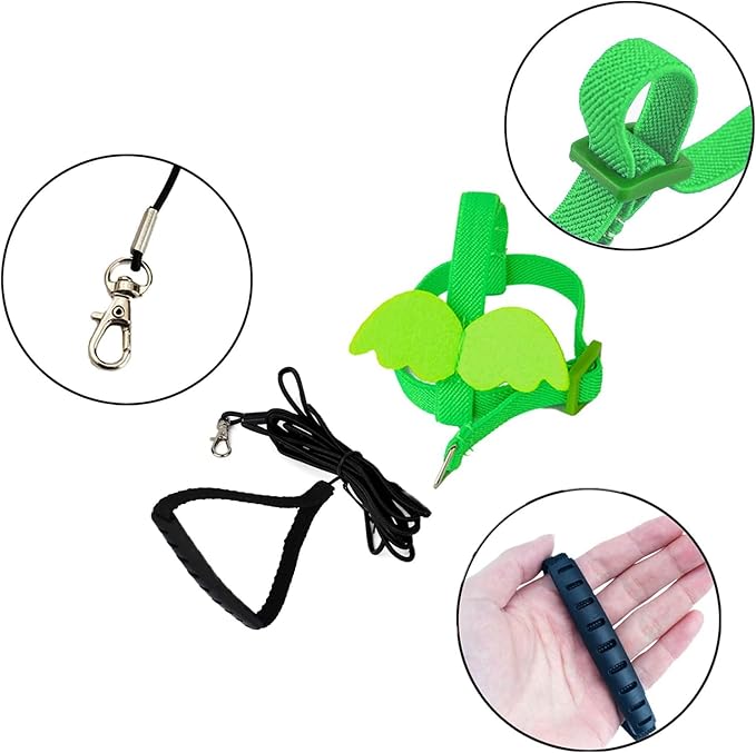 Birds Harness Leash Outdoor Flying Escape-Proof Adjustable Training Design Anti-Bite Bird Rope with Cute Wing for Parrots Scarlet Keck Mini Macaw Love Birds (Green)