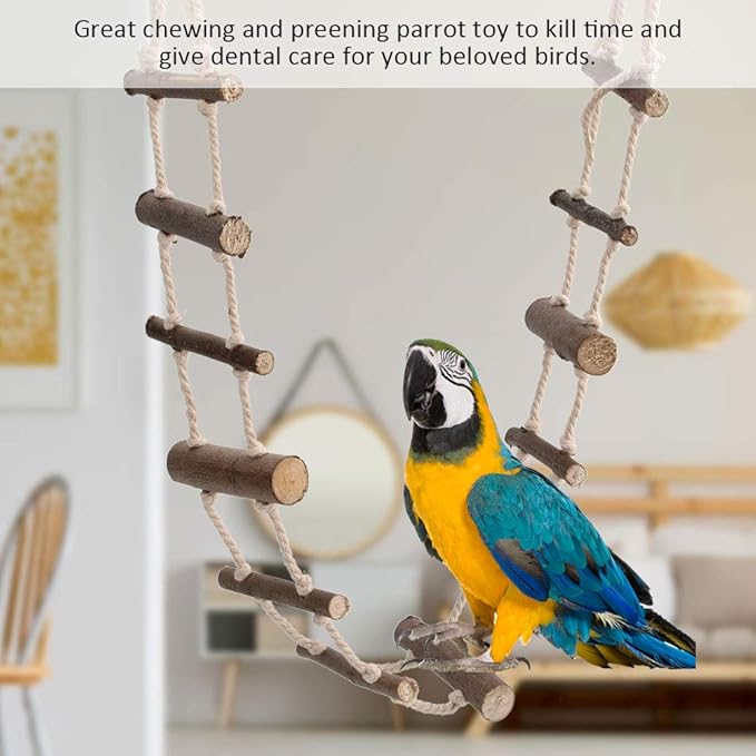 Pet Hamster Climbing Ladder, Parrot Nature Wood Long Climbing Ladders Squirrel Suspension Rope Bridge for Squirrel Hamster Totoro Sugar Gliders