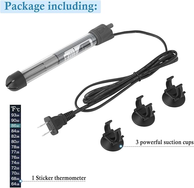 HITOP 25W Adjustable Aquarium Heater, Submersible Fish Tank Heater Thermostat with Suction Cups for 5-10Gal