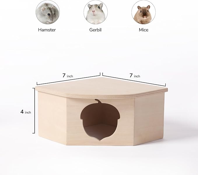 Natural Wooden Hamster House Hideout Small Animals Habitat Exploring Toys for Dwarf & Syrian Hamster, Gerbils, Mice, Rats, Hedgehog, Lemmings (Chestnut Shape Hole)