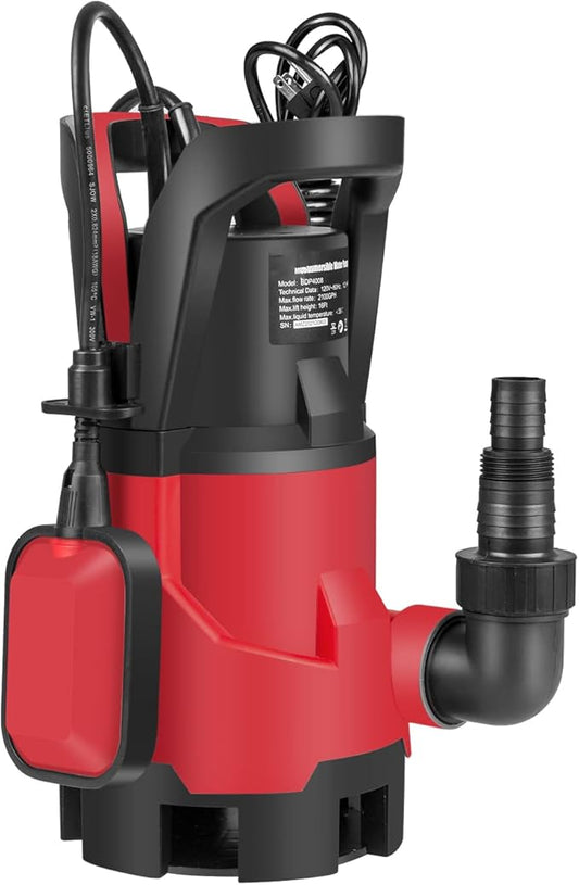 Sump Pump,1HP Submersible Electric Water Pump with 3700GPH Automatic Float Switch for Pool Draining Hot Tub Flood Drain and Irrigation Red