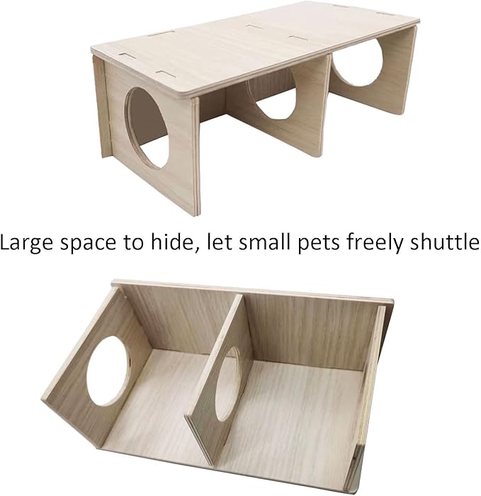 Hamiledyi Wooden Hamsters 2-Chamber Hideout-Tunnel Multi Chamber Exploring Toy Hamster Hiding Maze Tunnel Toy Platform Stuff Cage Accessories for Gerbil Rat Mice