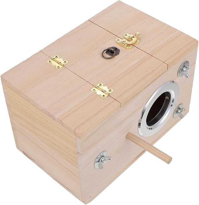 POPETPOP Parakeet Nesting Box, Wooden Bird Breeding Box for Cage, Parrots Mating House with Divided Interior for Cockatiel Finch Lovebirds Conure - Bird Cage Accessories