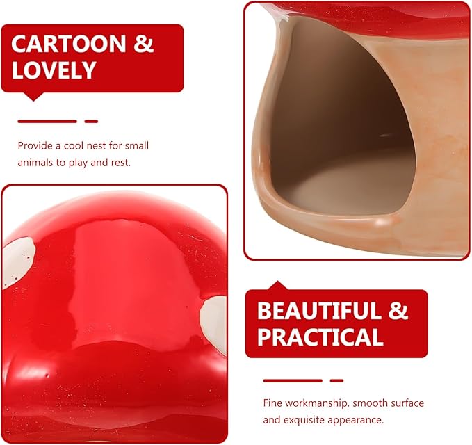 ABOOFAN Ceramic Hamster Hideout Mushroom Design Cooling Nest Small Animal Habitat Shelter for Dwarf Hamsters Gerbils and Mice