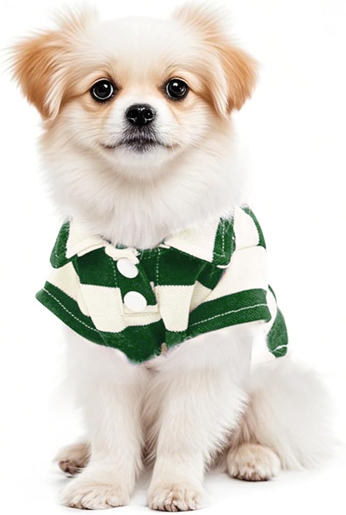 Dog Shirt Polo Shirt Striped Collar Puppy Clothes Summer Button Up Pet Clothes for Small Medium Dogs Cats for Boy Girl Pets (Green, XX-Large)