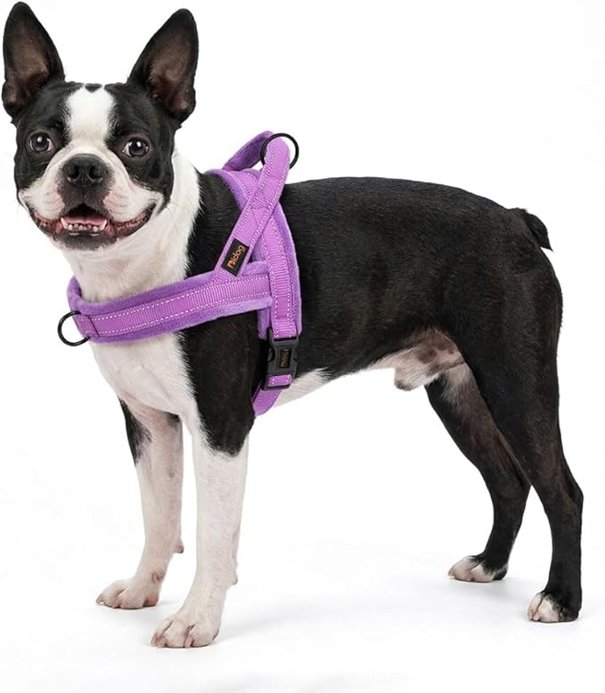 Didog Soft Flannel Padded Dog Vest Harness, No Pull/Quick Fit Reflective Dog Strap Harness, Easy for Training Walking (XS:Chest 15-18", Purple)