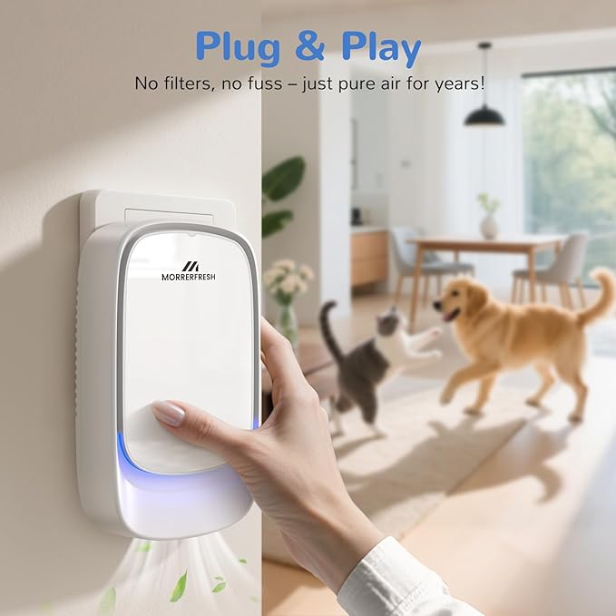 Cat Litter Deodorizer - Plug In Air Purifier for Litter Box, Pet Odor Eliminator for Strong Odors, Filterless Air Freshener for Pets, Kitchen, Bedroom, Small Room, Ozone Free & Quiet