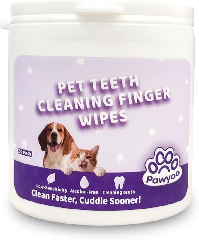 Cats Dogs Dental Care Finger Wipes - 50 PCS Tooth Brushing Kit Dental Wipes for Cats - Teeth Cleaning Finger Wipes for Dog & Cats - Reduces Dental Debris & Freshens Breath (CY_TeethWipes)