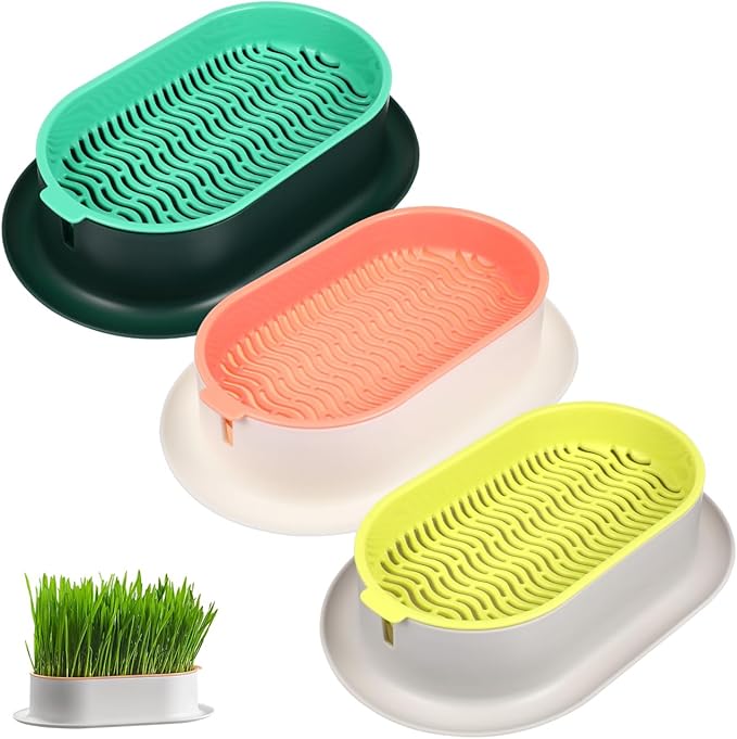 Tofficu Cat Grass Planter Set Hydroponic Indoor Planting Box with Large Water Reservoir Soilless Nursery Kit for Easy Cat Grass Growing Lightweight Durable 7.44X4.84X1.77 Inch Pot for Home Garden