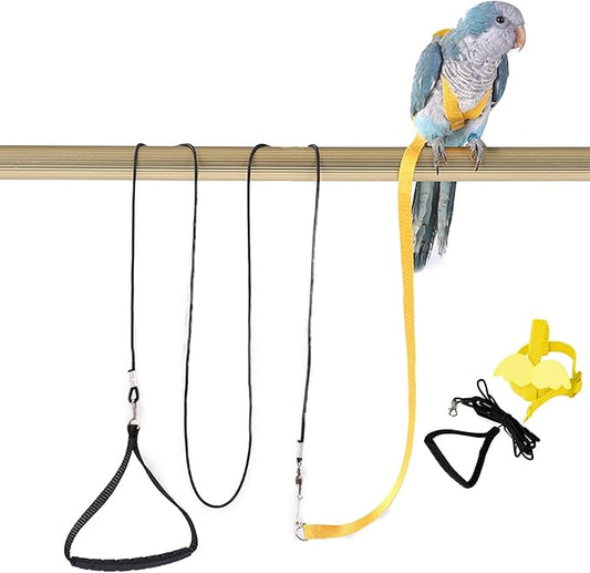 Parrot Harness Adjustable Bird Harness Flying Rope Strap Outdoor Training Traction Rope for Small Parrots Anti-Bite,Bird Nylon Rope with Cute Wing (Yellow)